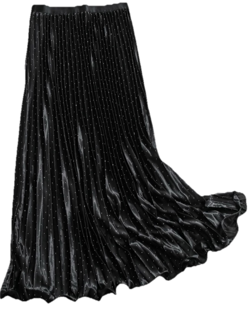 Black Pleated Maxi Skirt with Sparkle Accents